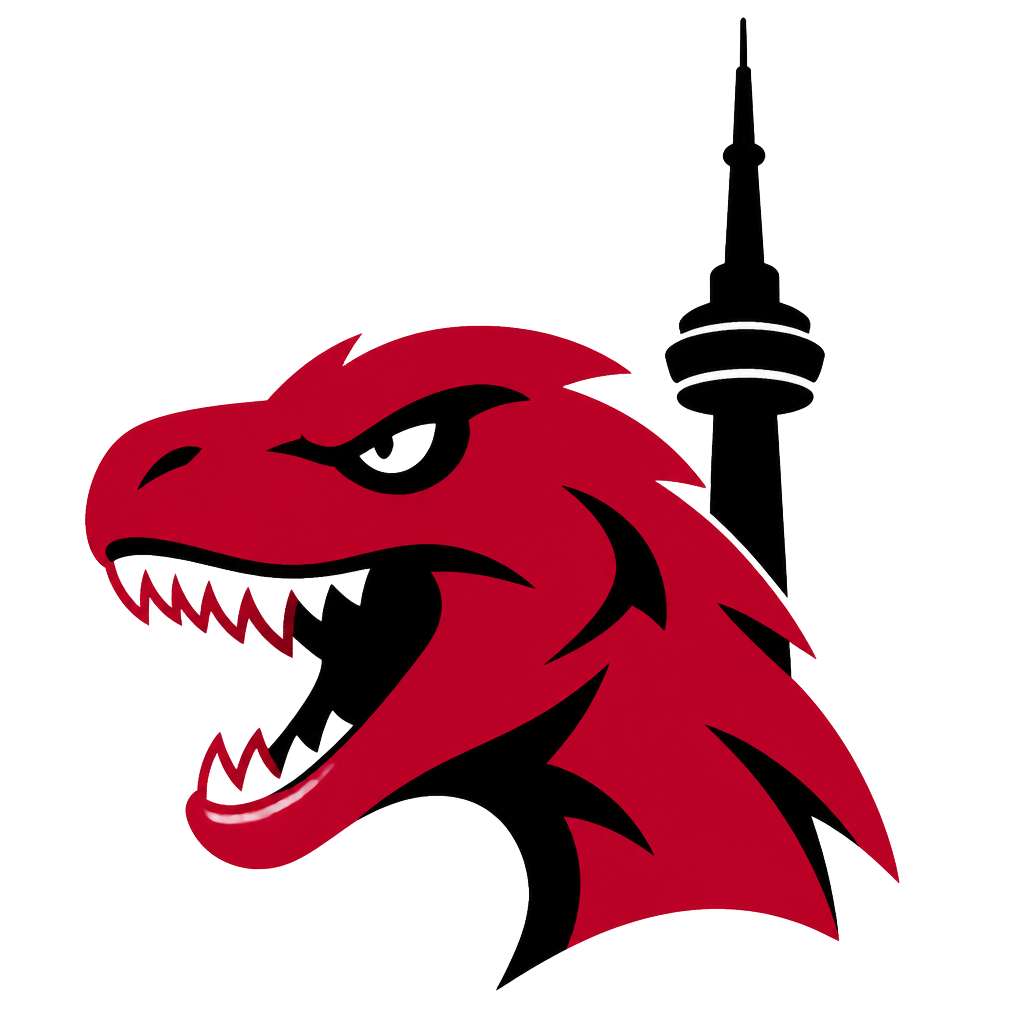 Raptors Today logo — raptor head with CN Tower